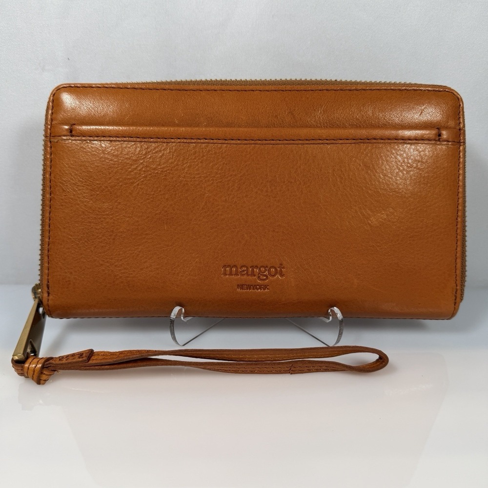 Margot New York Wallet Wrist Clutch Red Brown Leather Zipper